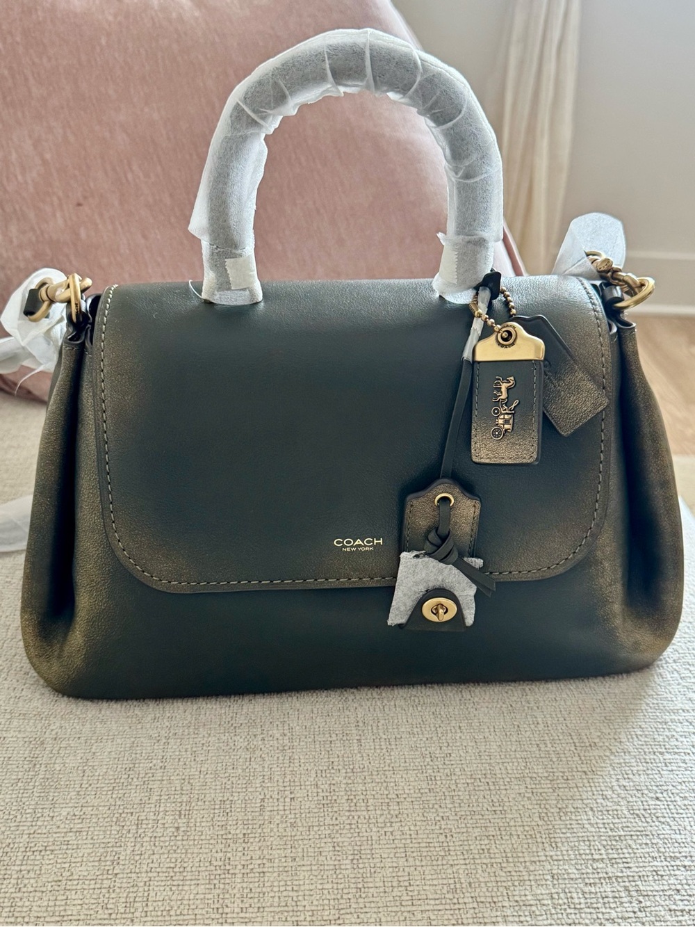 Coach Green Loved Leather Slouchy Rogue Top Handle Bag